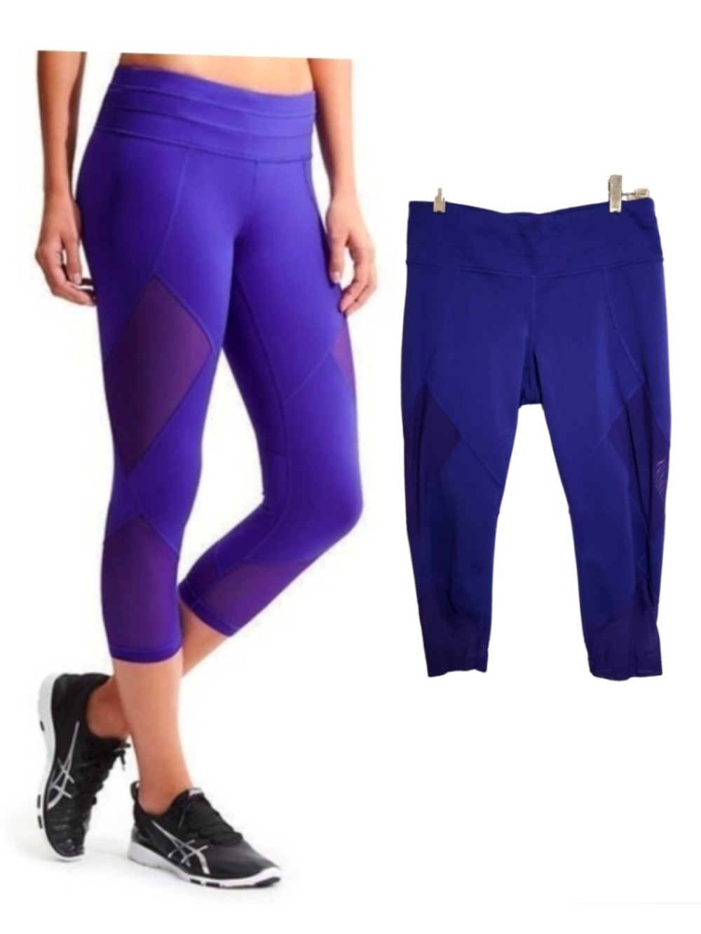 Athleta Mesh Sonar Capri Leggings Medium Indigo Blue Purple